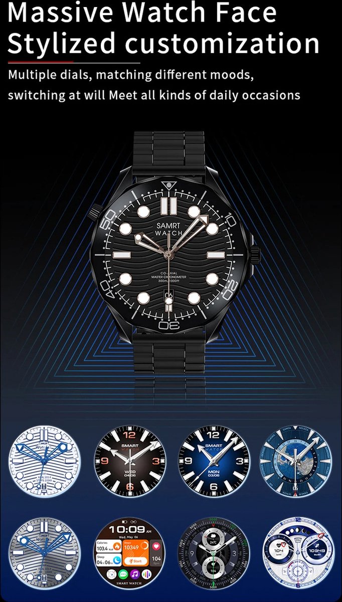 Pro Care Excellent Quality Smartwatch 1.52 inch Zwart RVS Alu Case
