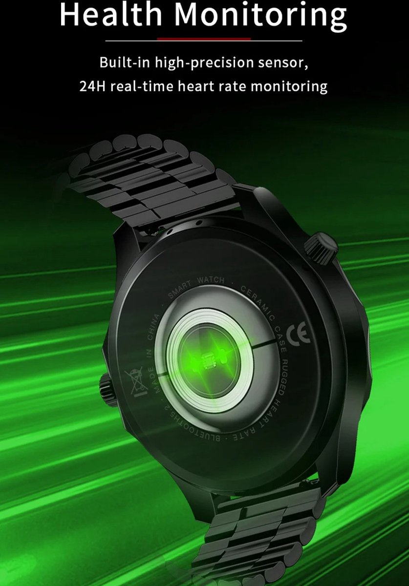 Pro Care Excellent Quality Smartwatch 1.52 inch Zwart RVS Alu Case