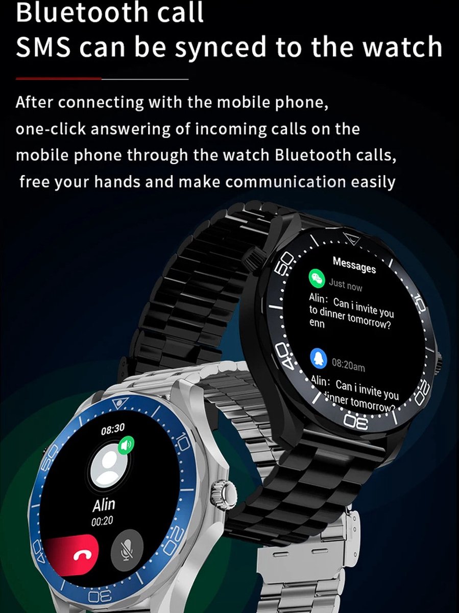 Pro Care Excellent Quality Smartwatch 1.52 inch Zwart RVS Alu Case
