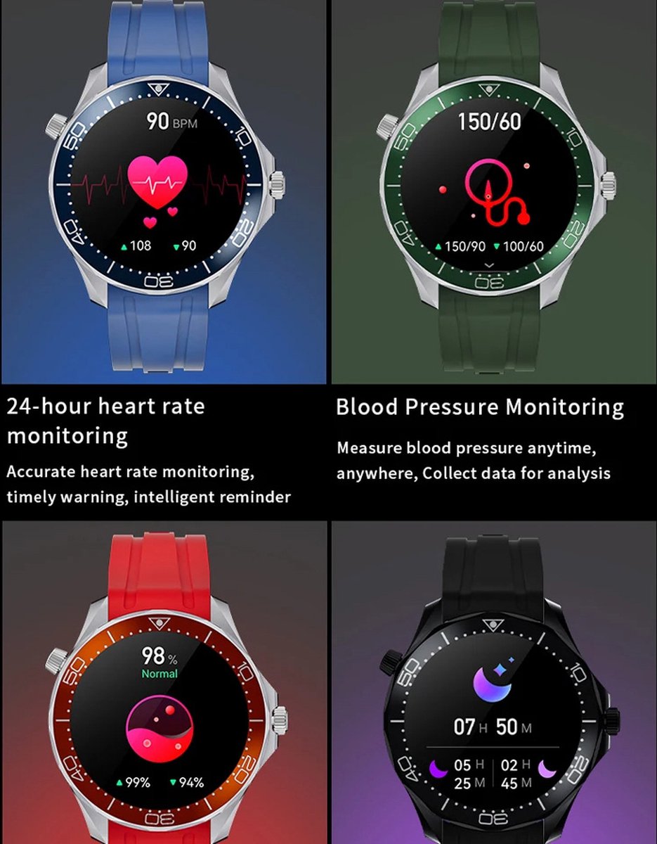 Pro Care Excellent Quality Smartwatch 1.52 inch Zwart RVS Alu Case