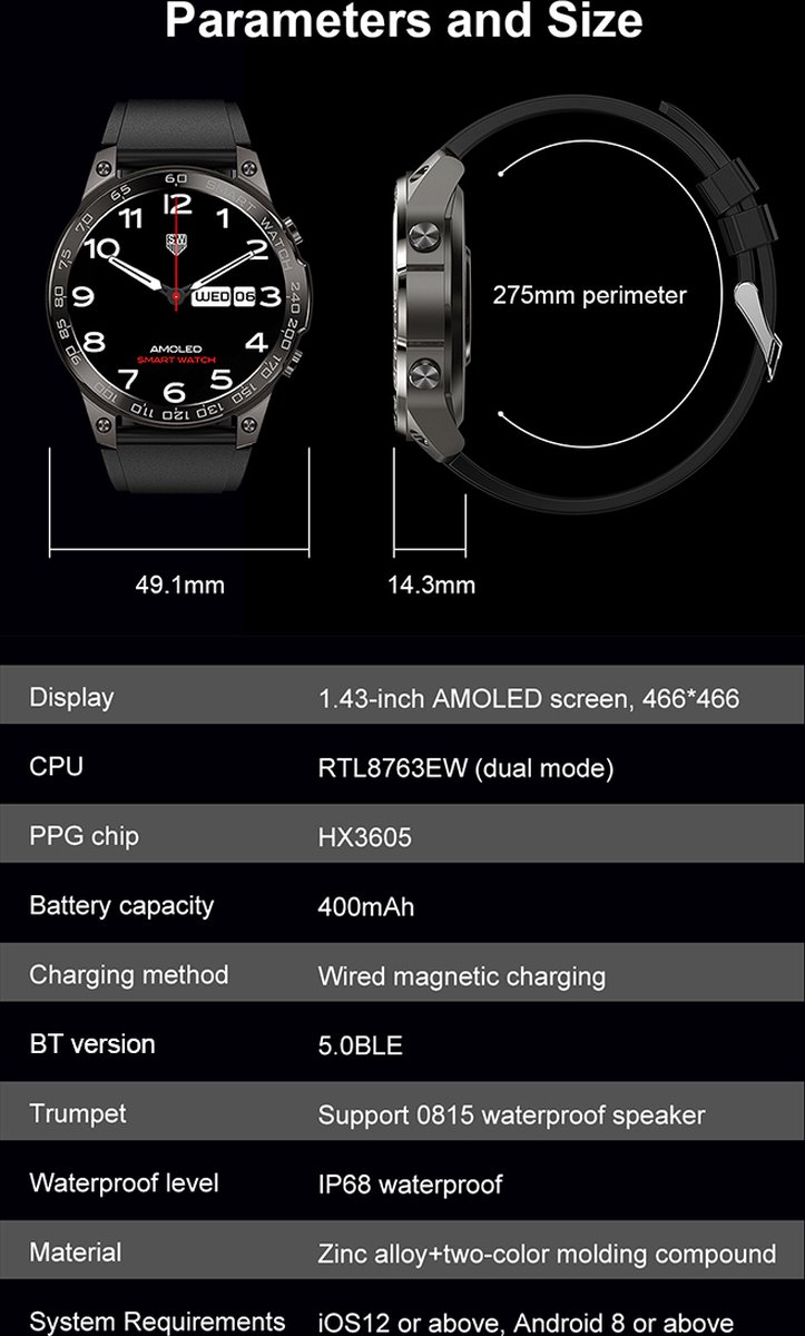 Pro Care Excellent Quality® Smartwatch Heren Dames TPU Groen Donker Zilver