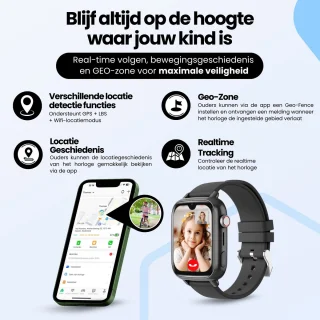 Protectly® GPS Horloge Kind Met Simkaart - 4G - SOS Alarm - Smartwatch Kinderen - GPS Tracker Kind - (Video)bellen - HD Camera - Whatsapp en SMS - Elke polsmaat - Bekijk Locatie Kind - Android en iOS - Incl. Simkaart & Screenprotector
