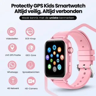 Protectly® GPS Horloge Kind Met Simkaart - 4G - SOS Alarm - Smartwatch Kinderen - GPS Tracker Kind - (Video)bellen - HD Camera - Whatsapp en SMS - Elke polsmaat - Bekijk Locatie Kind - Android en iOS - Incl. Simkaart & Screenprotector