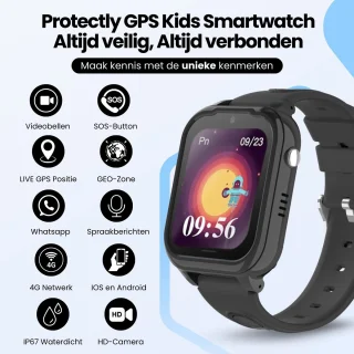 Protectly® Smartwatch Kind 4G GPS Horloge Met Simkaart