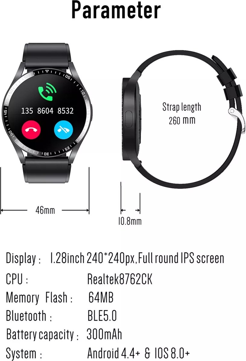 Qarano Viak Pro Smartwatch Zwart