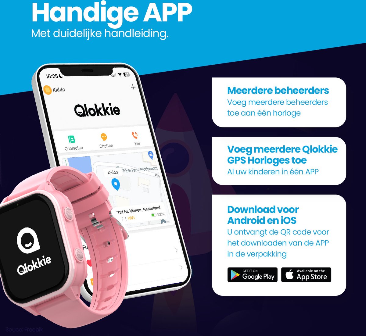 Qlokkie Kiddo 23 GPS horloge blauw