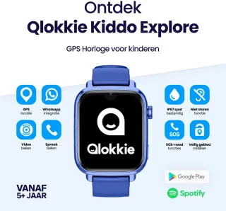 Qlokkie Kiddo Explore GPS horloge kind blauw