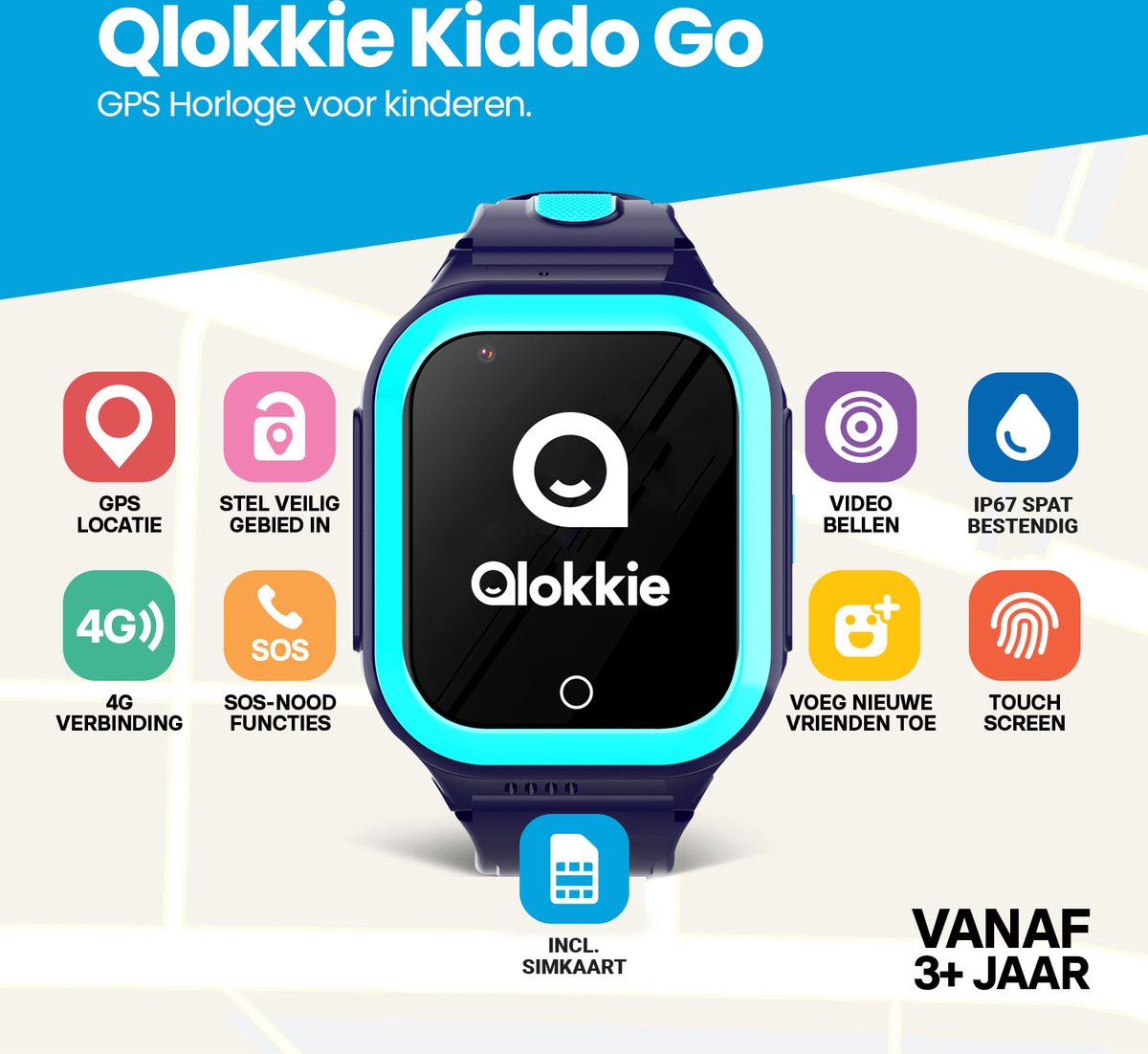 Wat vinden we goed aan de Qlokkie Kiddo GO GPS horloge kind blauw