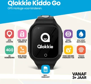 Qlokkie Kiddo GO GPS Horloge Kind Zwart