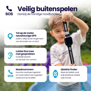 Qlokkie Kiddo GO PLUS GPS Horloge Kinder smartwatch Zwart