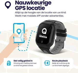 Qlokkie Kiddo GO PLUS GPS Horloge Kinder smartwatch Zwart