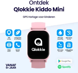 Qlokkie Kiddo Mini GPS Horloge Kind Roze