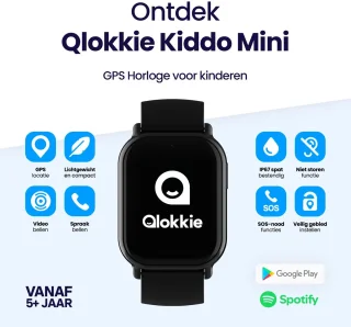 Qlokkie Kiddo Mini GPS Horloge Kind Zwart