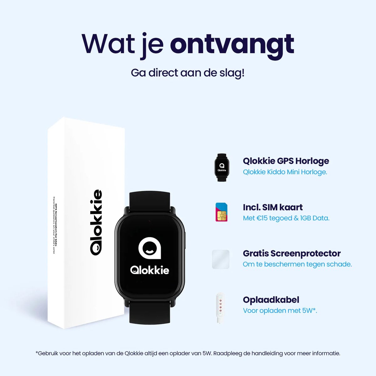 Qlokkie Kiddo Mini GPS Horloge Kind Zwart