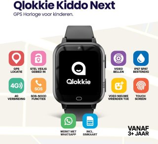 Qlokkie Kiddo Next GPS Horloge Kind Zwart