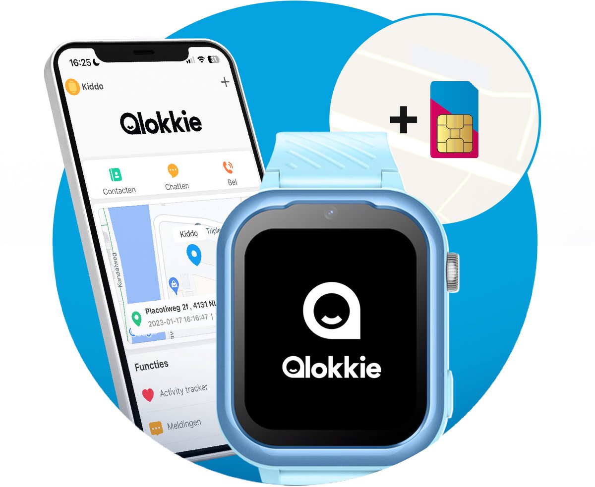 De Qlokkie Kiddo Pro GPS Kinderhorloge Blauw in één oogopslag
