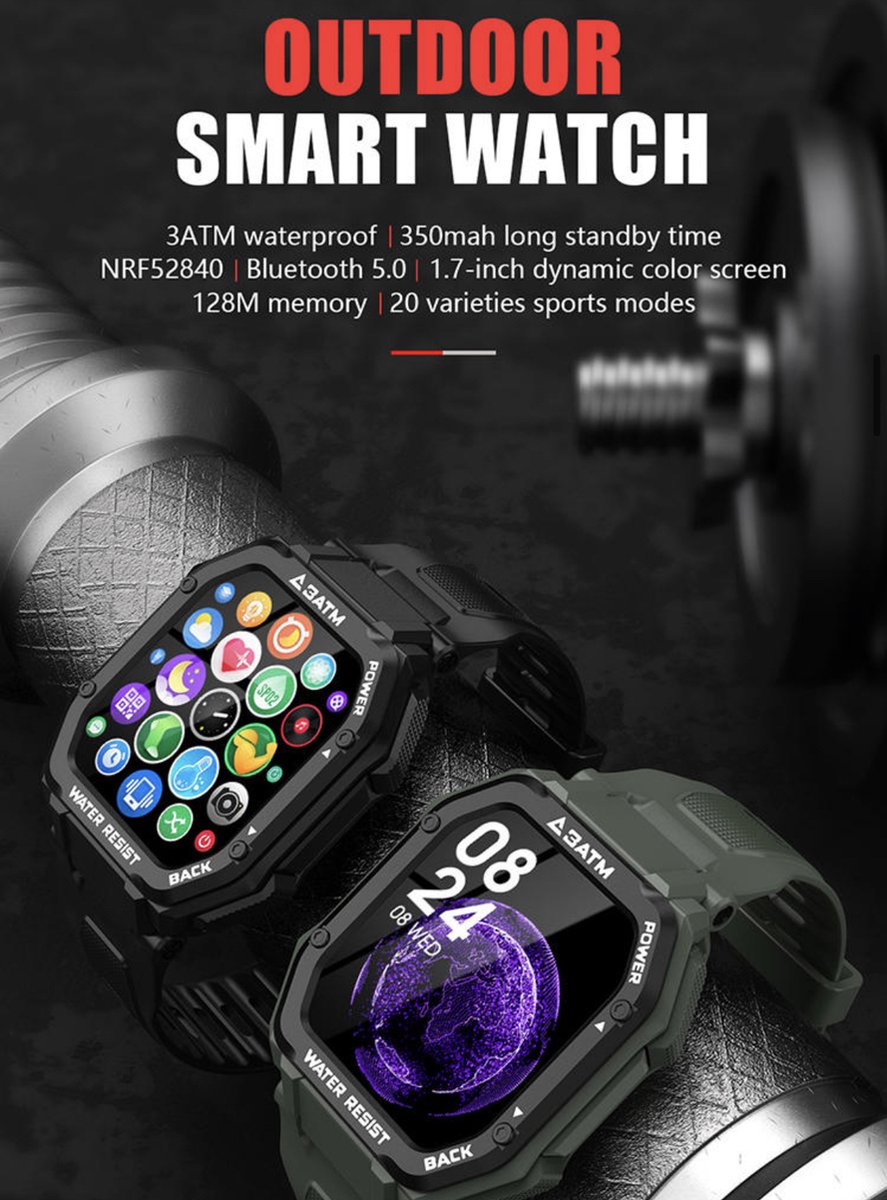 Rankos C16 Smartwatch met zwart siliconen bandje
