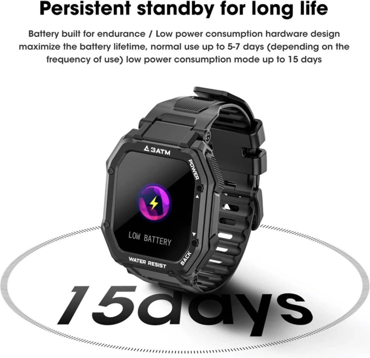 Rankos C16 Smartwatch met zwart siliconen bandje