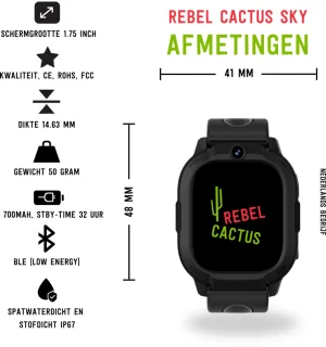 Rebel Cactus SKY Zwart - Kindersmartwatch