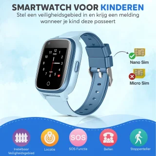 Rock&Rose 4G GPS Kinder Smartwatch Blauw