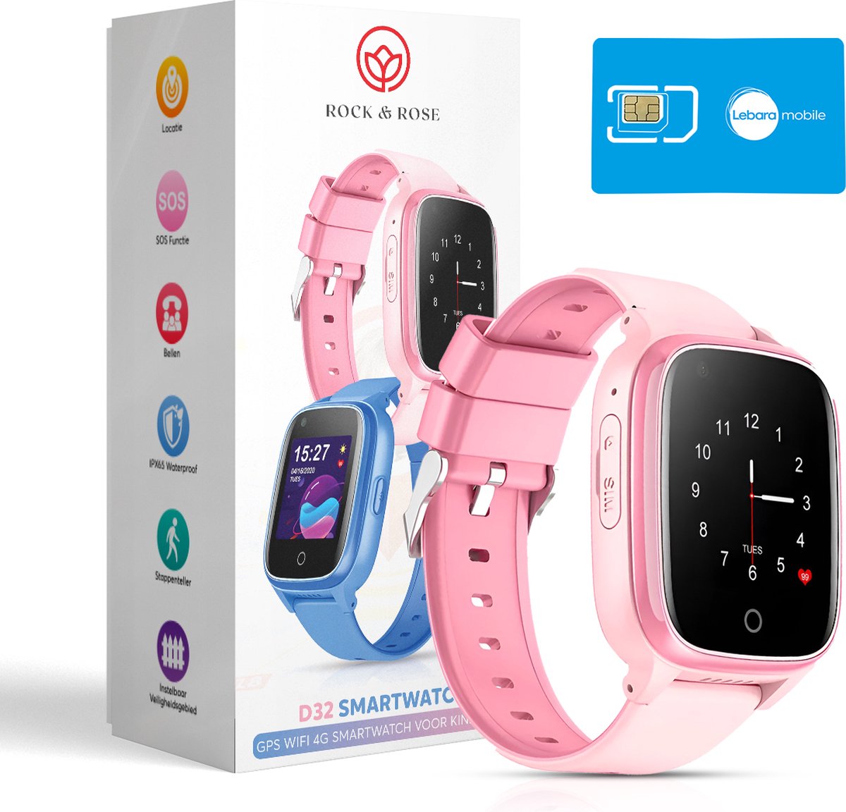 De Rock&Rose 4G GPS Kinder Smartwatch Roze in één oogopslag