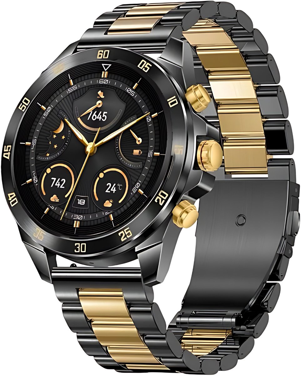 De Royal Empire Amoled PRO Smartwatch 46MM Zwart/Goud Heren in één oogopslag