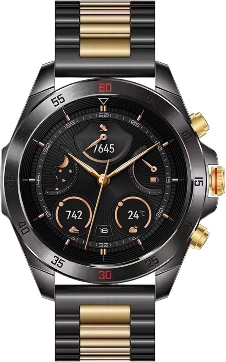 Wat vinden we goed aan de Royal Empire Amoled PRO Smartwatch 46MM Zwart/Goud Heren