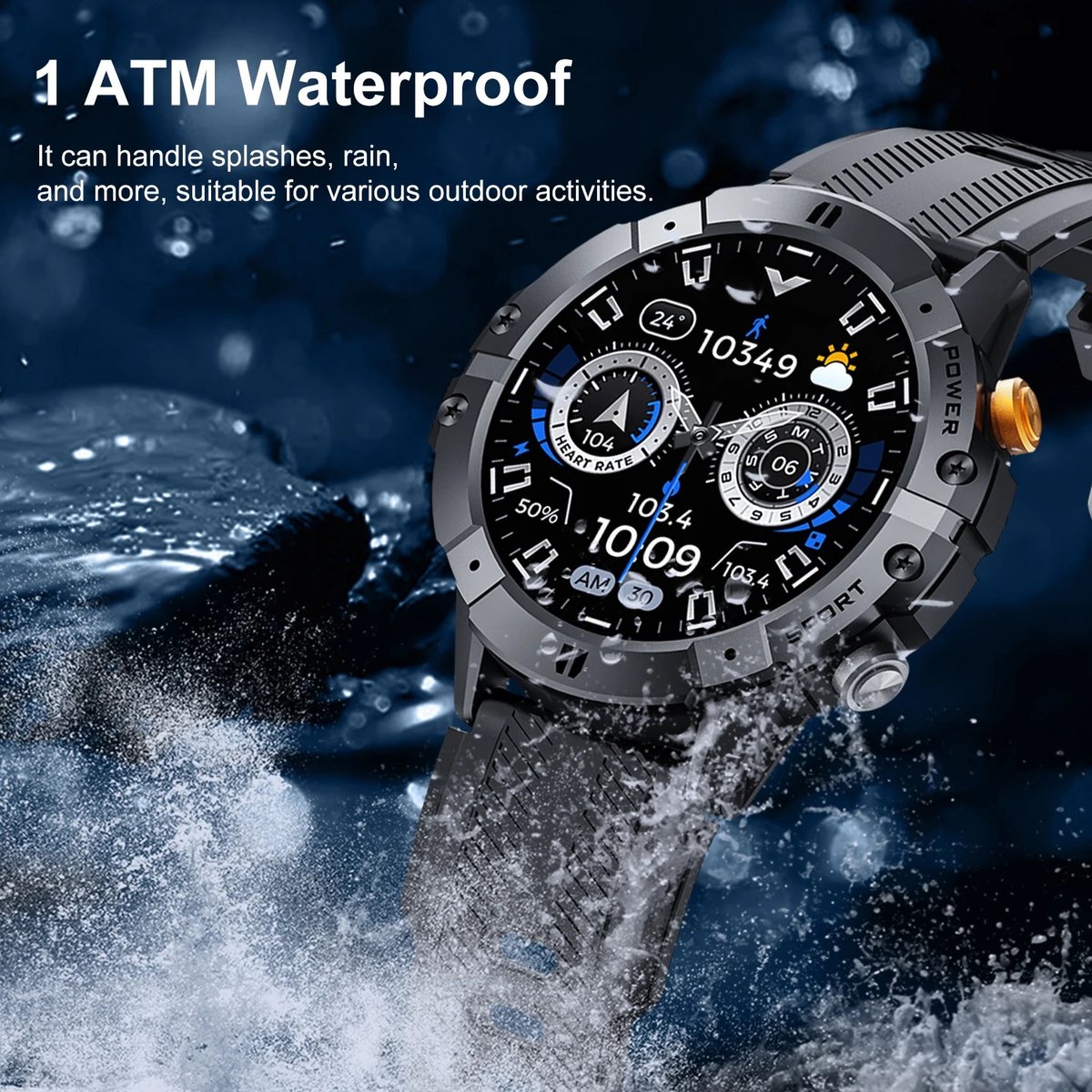 Rustive Smartwatch Sport Horloge Heren Zwart