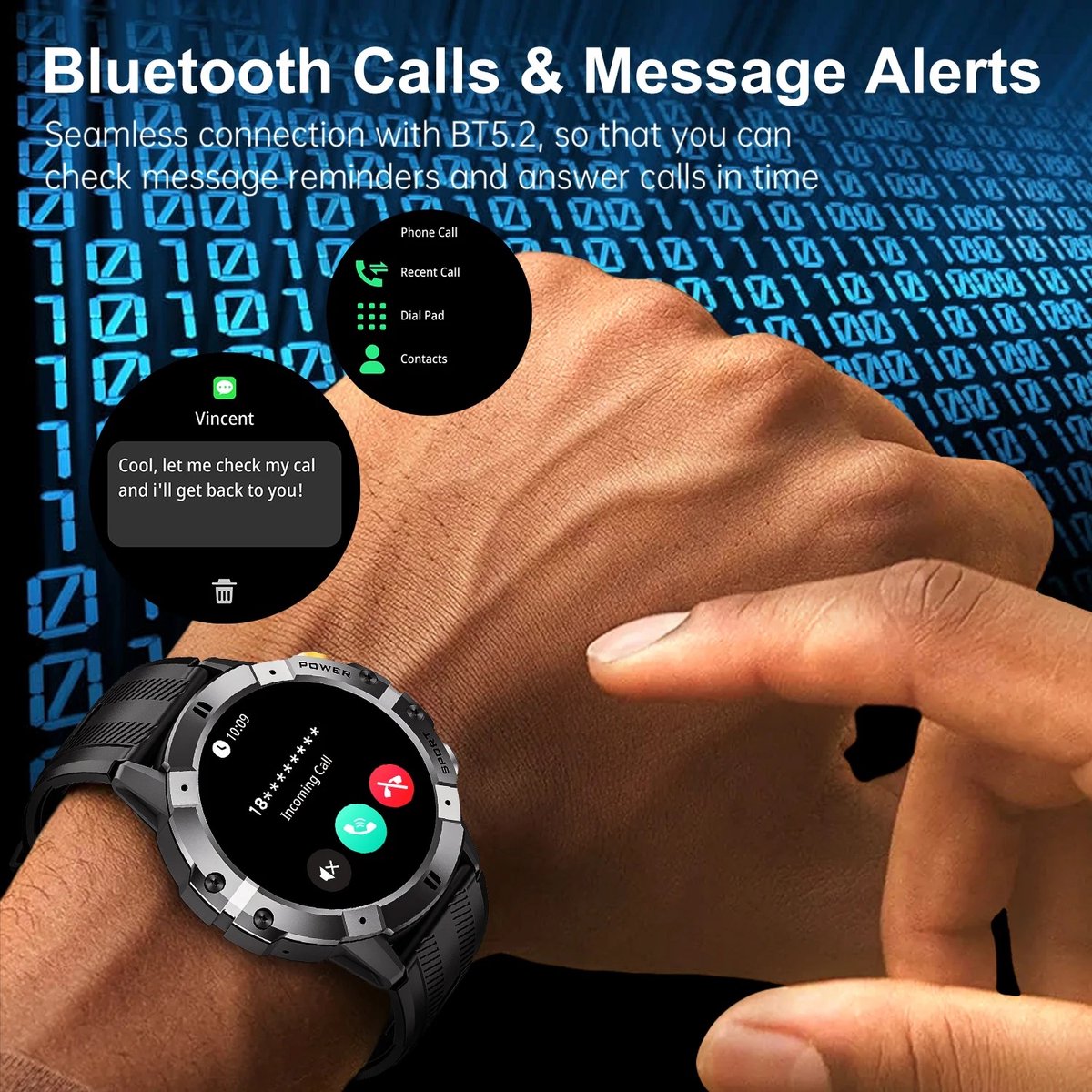 Rustive Smartwatch Sport Horloge Heren Zwart
