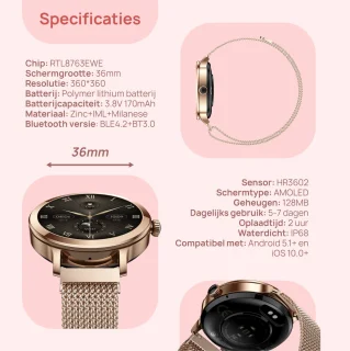 SAMMIT Smartwatch Dames 36mm Goud Roze Bandje