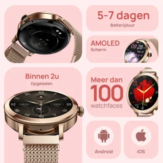 SAMMIT Smartwatch Dames 36mm Goud Roze Bandje