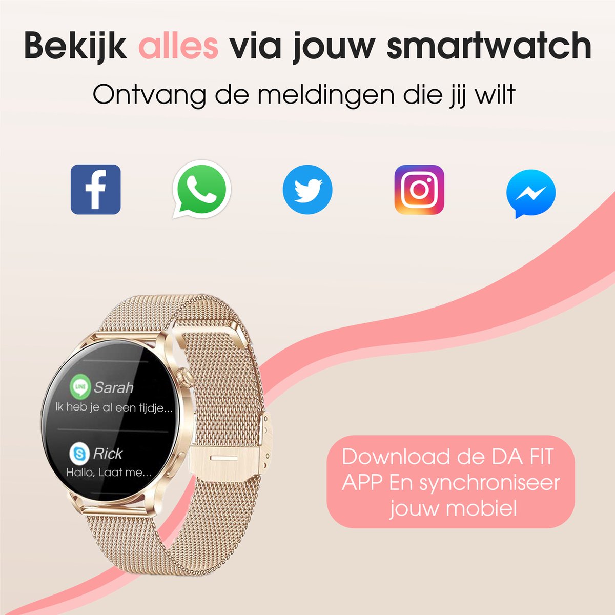 SAMMIT Smartwatch Dames Rosé Goud 42MM