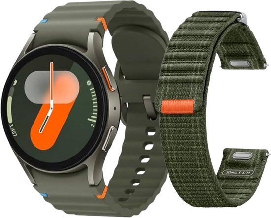 Samsung Galaxy Watch7 40mm Green met Fabric Band Kaki Groen S/M