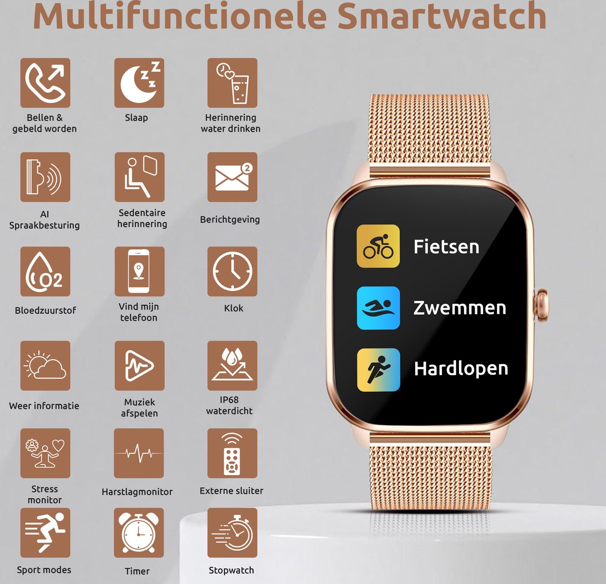 Wat vinden we goed aan de SAMTECH Smartwatch Ultra Thin Pro Serie 5 Rose Goud