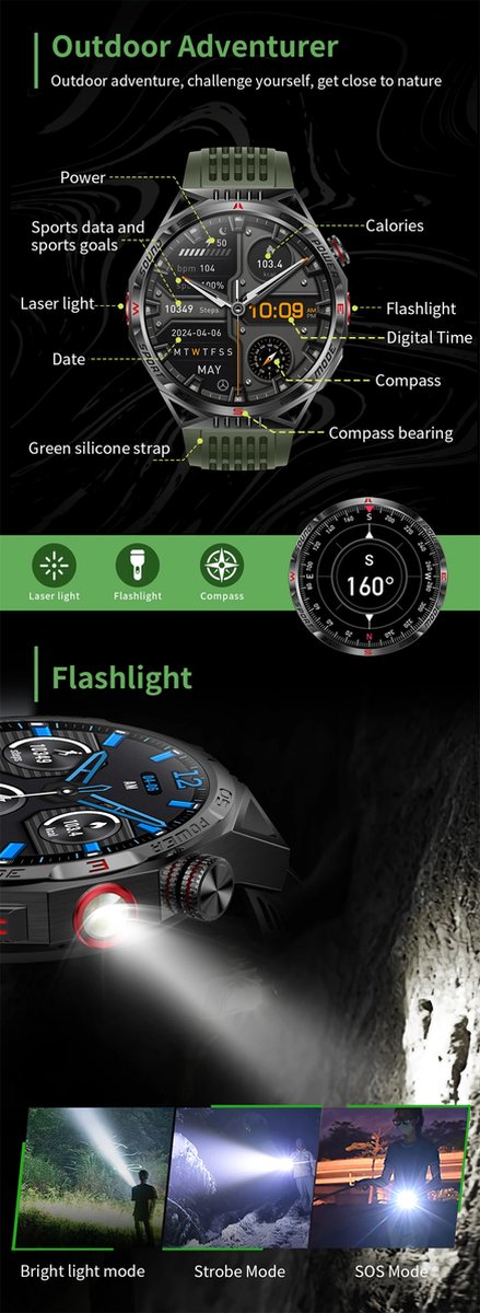 Smartwatch 1,85 Inch HD GPS Outdoor voor Mannen