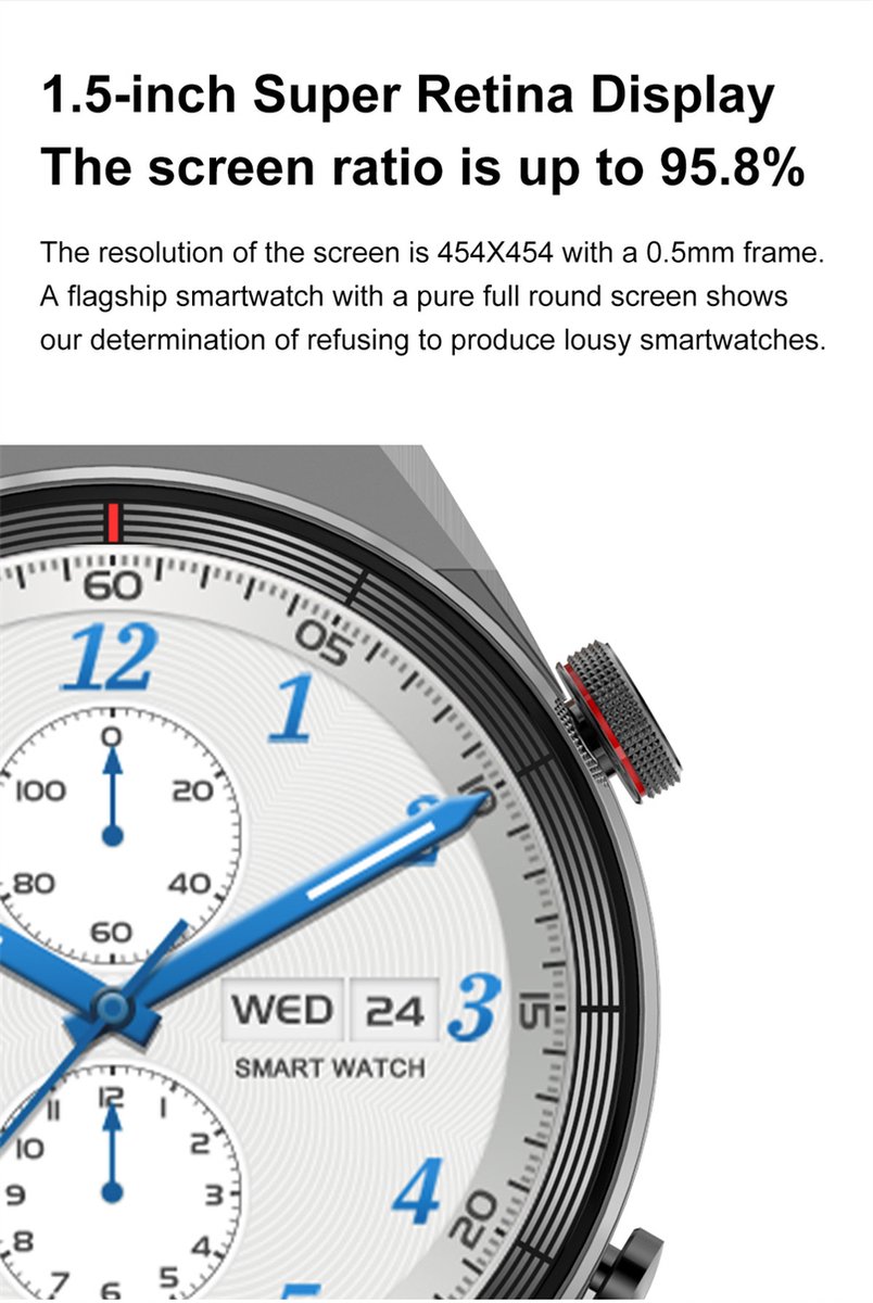 Smartwatch Heren Grijs GPS Bluetooth Samsung Android AI Technology