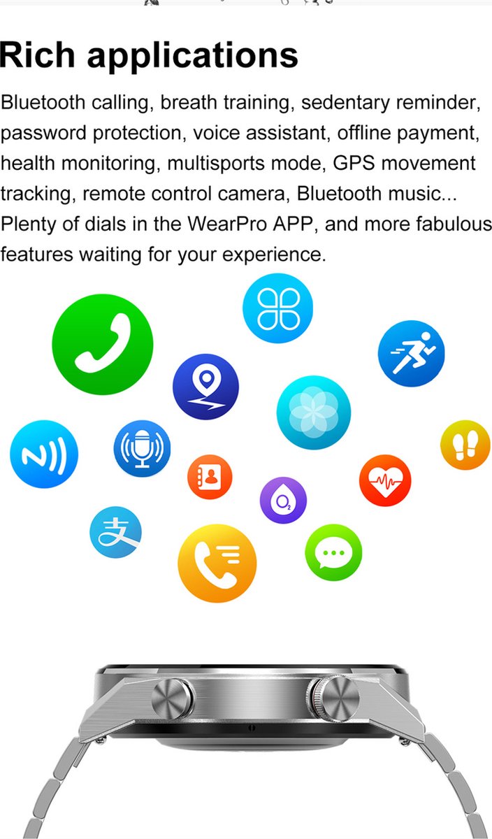 Smartwatch Heren Grijs GPS Bluetooth Samsung Android AI Technology