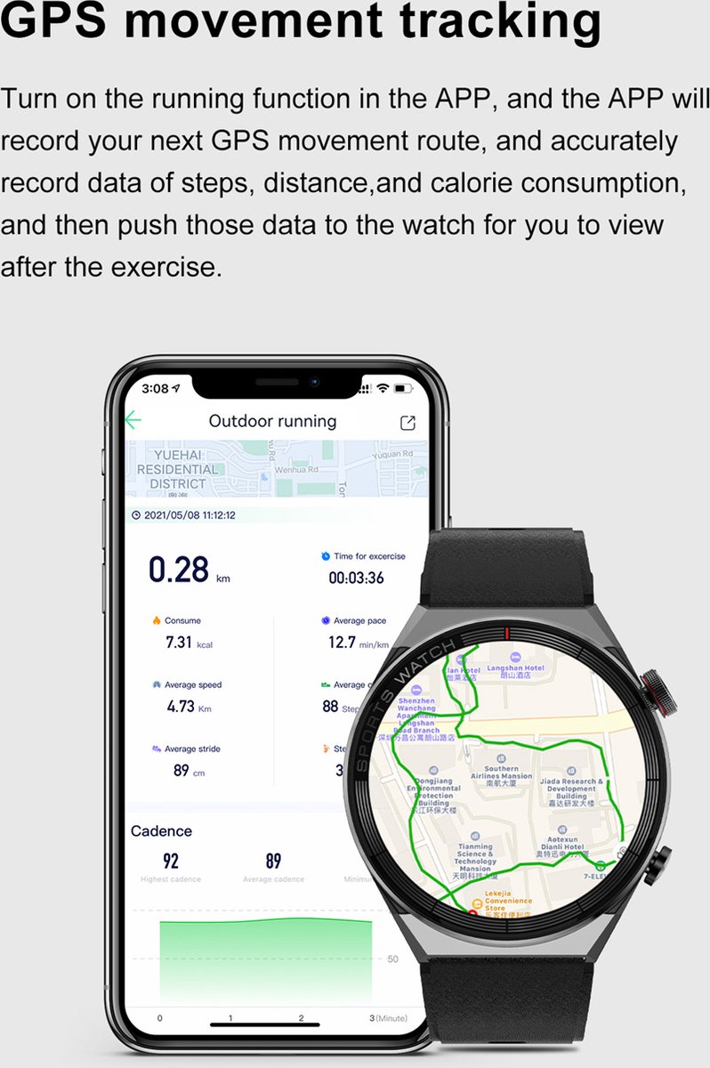 Smartwatch Heren Grijs GPS Bluetooth Samsung Android AI Technology