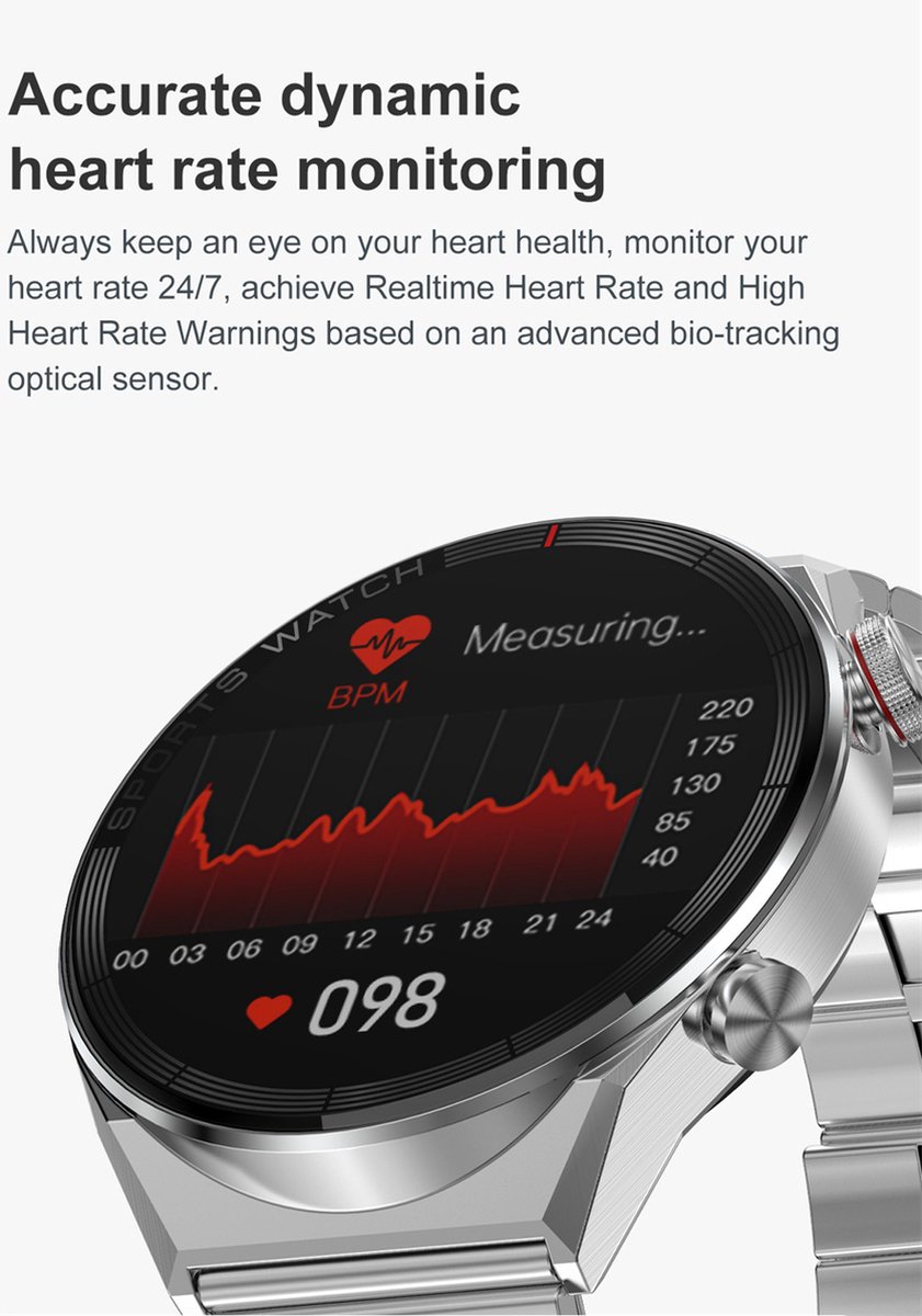 Smartwatch Heren Grijs GPS Bluetooth Samsung Android AI Technology