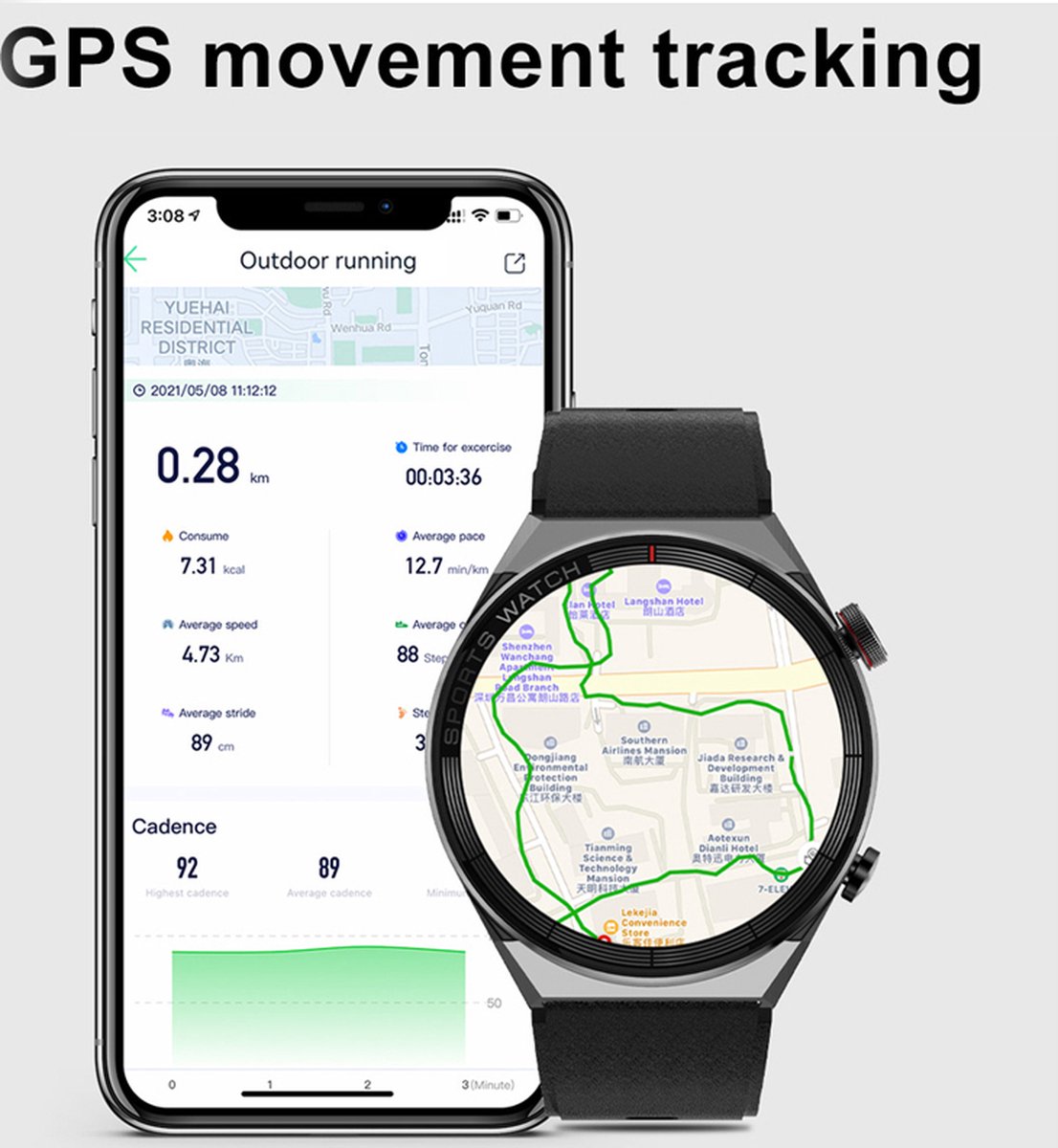 Smartwatch Heren Grijs GPS Bluetooth Samsung Android AI Technology