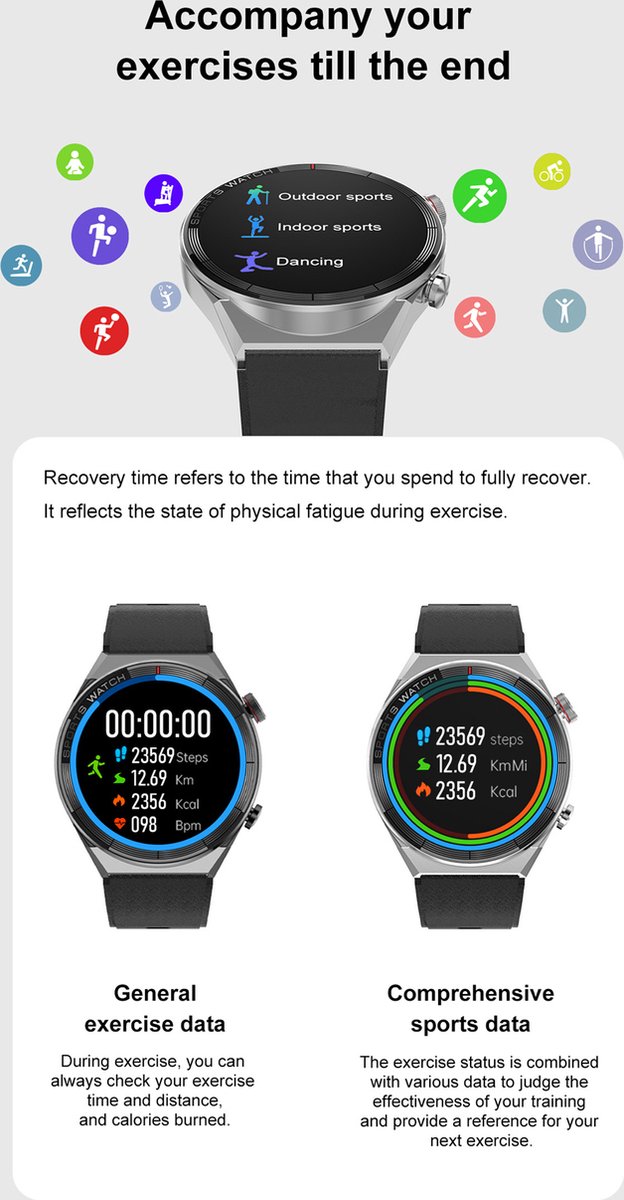 Smartwatch Heren Grijs GPS Bluetooth Samsung Android AI Technology