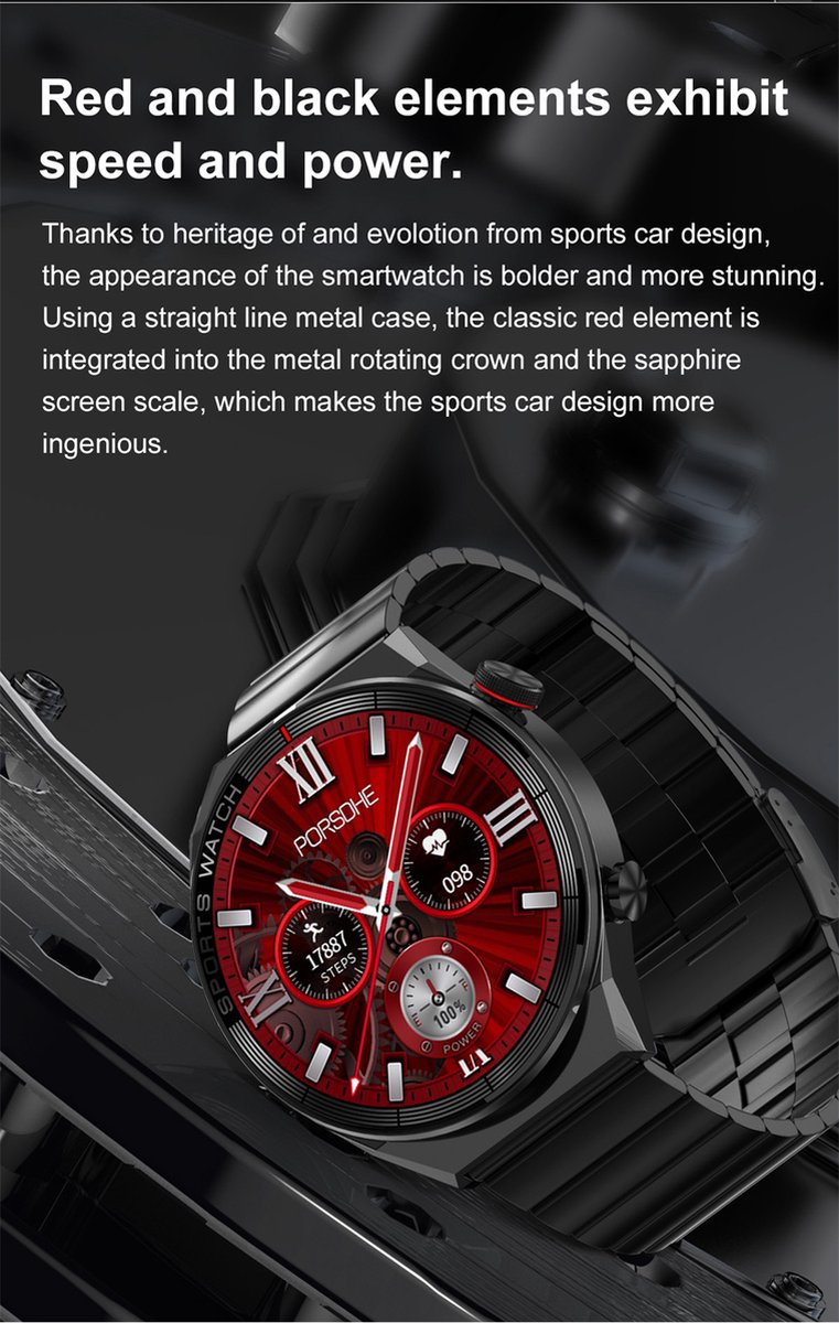 Smartwatch Heren Grijs GPS Bluetooth Samsung Android AI Technology