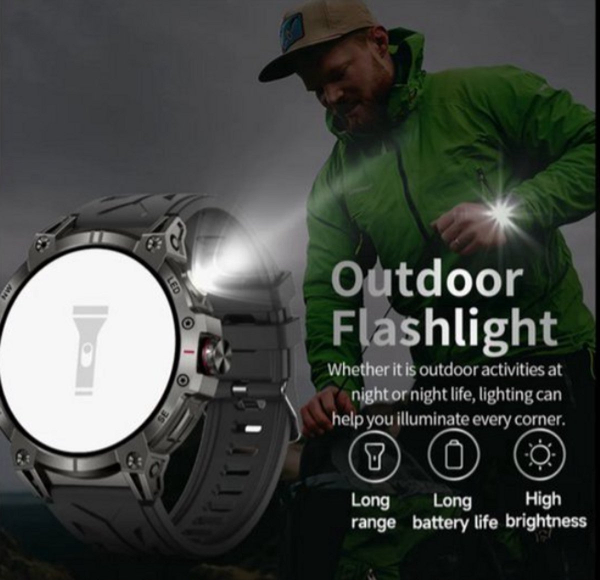 Smartwatch Mannen Militaire Stijl 2025 1.8'' HD Outdoor Sporthorloge