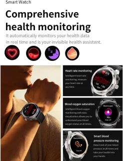 Smartwatch met Draadloze Oordopjes 1,53” Ronde Fitness Tracker Zilver