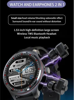 Smartwatch met Draadloze Oordopjes 1,53” Ronde Fitness Tracker Zilver