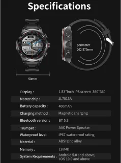Smartwatch met Draadloze Oordopjes 1,53” Ronde Fitness Tracker Zilver