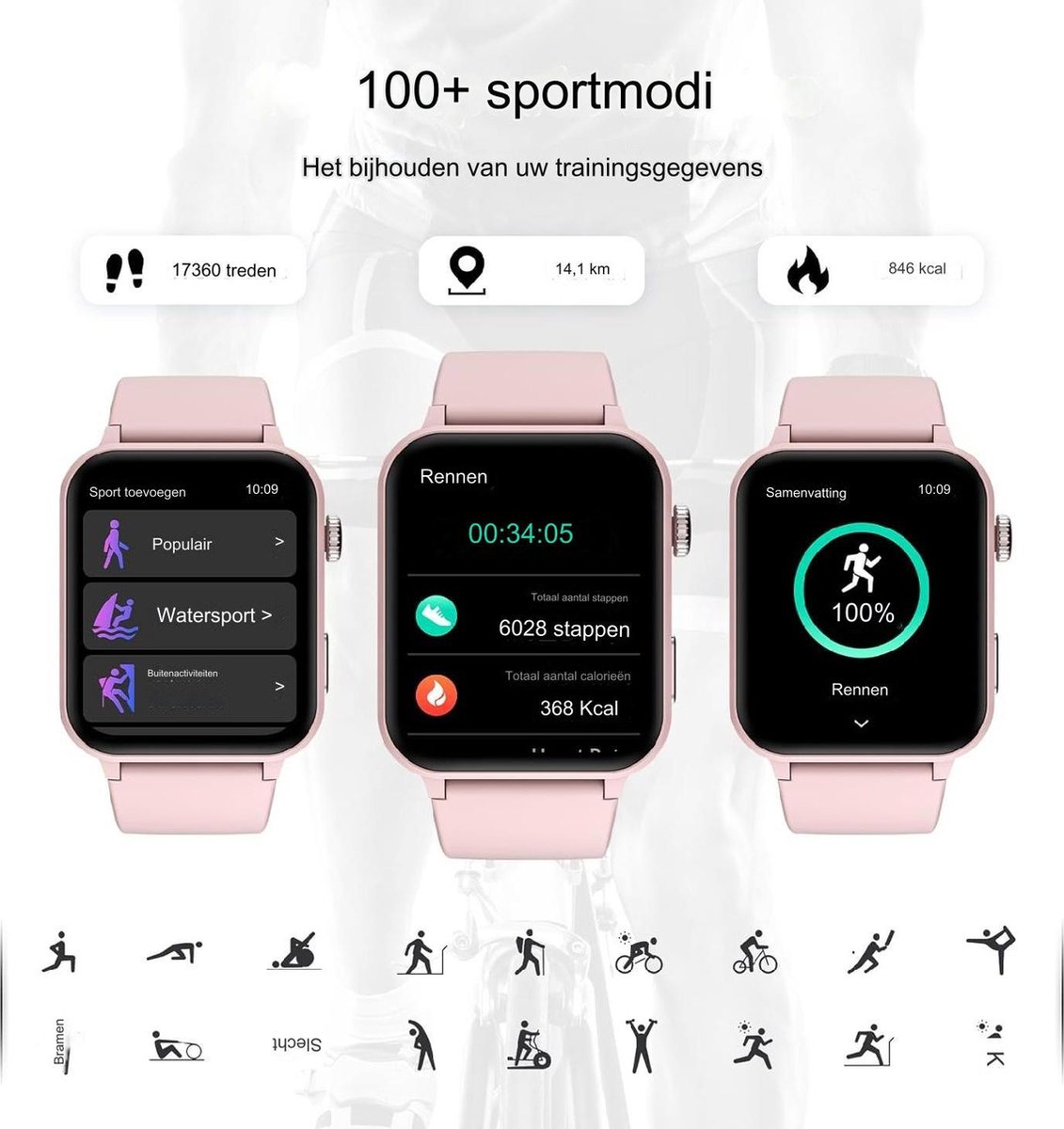 Smartwatch Multifunctioneel Met Extra Band - 1.85'' Fitness Tracker