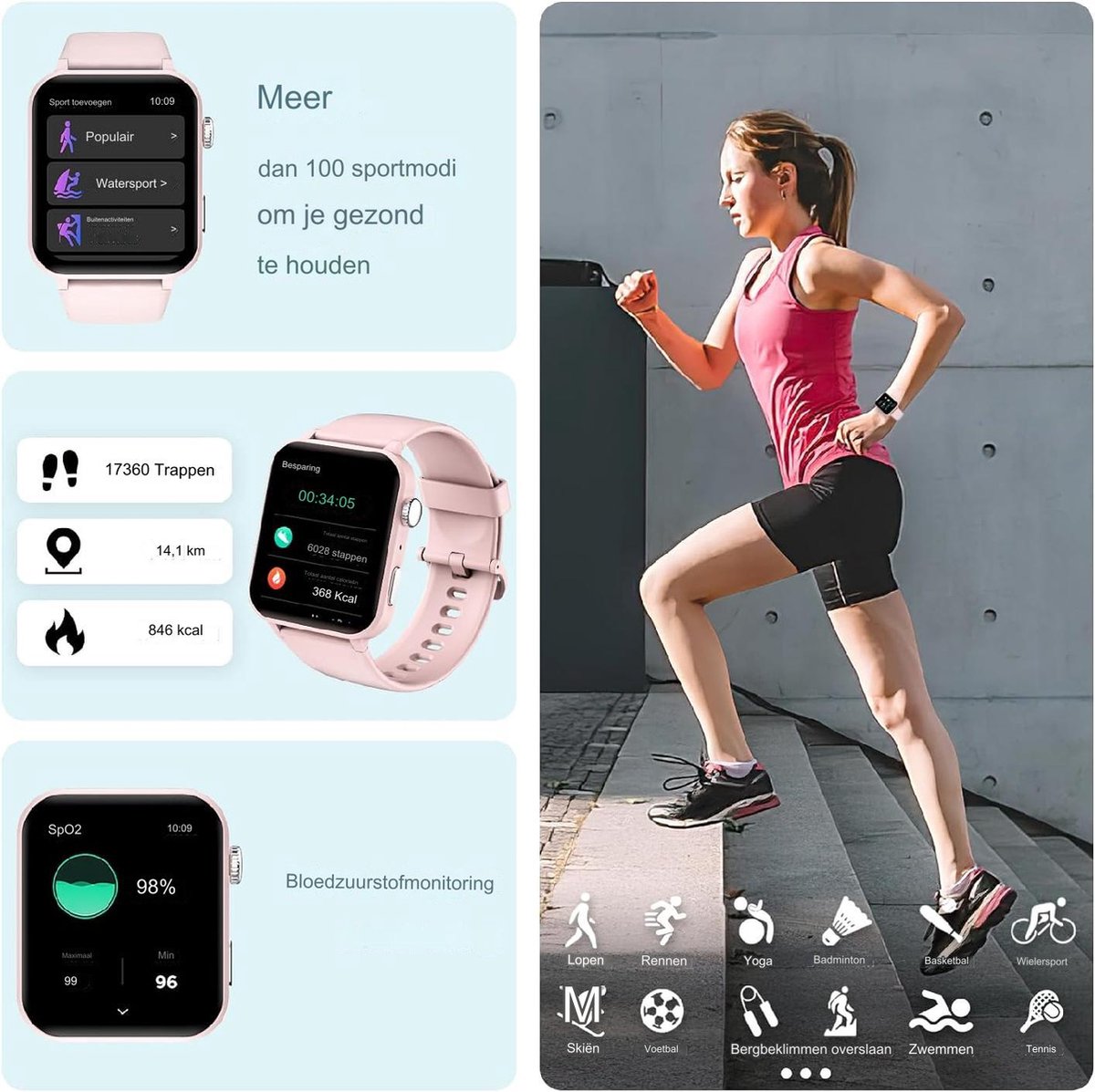 Smartwatch Multifunctioneel Met Extra Band - 1.85'' Fitness Tracker