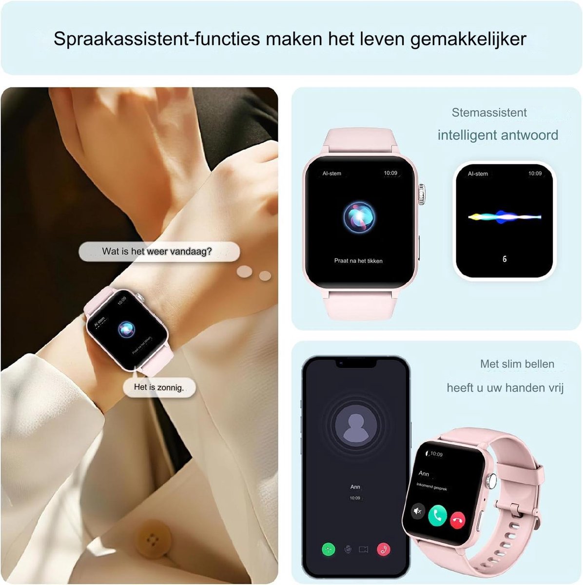 Smartwatch Multifunctioneel Met Extra Band - 1.85'' Fitness Tracker