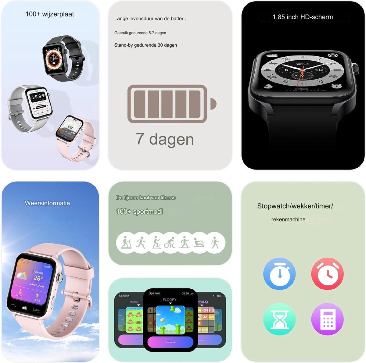 Smartwatch Multifunctioneel Met Extra Band - 1.85'' Fitness Tracker